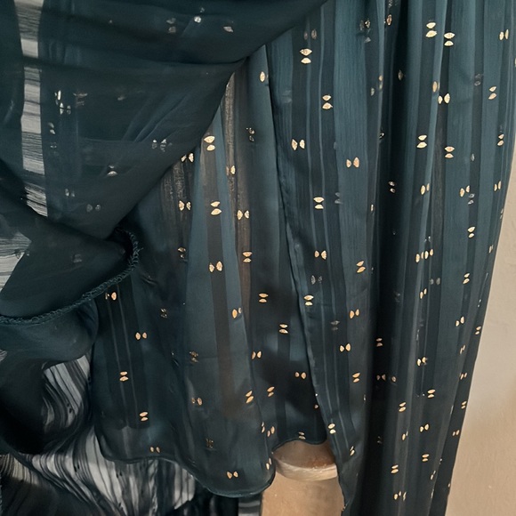 Misa Los Angeles Gabriella Asymmetric Striped Wrap Midi-Dress sheer long sleeve - Picture 5 of 14